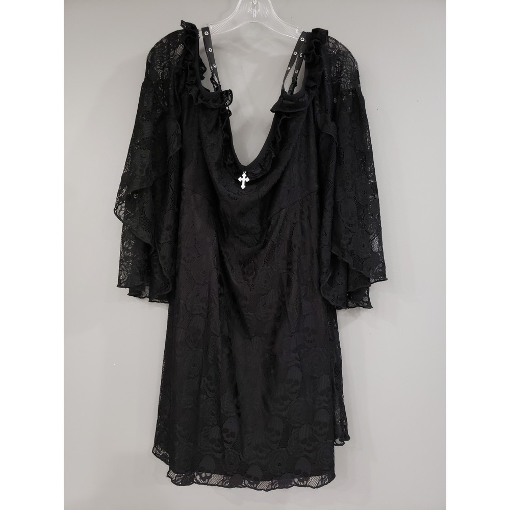 NEW PLUS SZ 3 - 22/24 Hot Topic Dress Black SKULL LACE COLD SHOULDER MINI GOTHIC